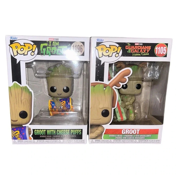 Funko Pop Groot Set Groot With Cheese Puffs & Christmas Groot 1196 1105 - Picture 1 of 1
